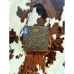 Wrangler Western Floral Embossed Fringe Crossbody Bag Brown Boho Messenger Purse
